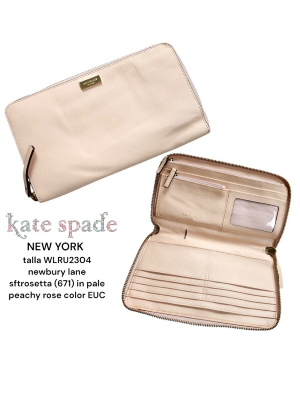 kate spade New York talla newbury lane Large Leather Wallet Clutch Pale Pink